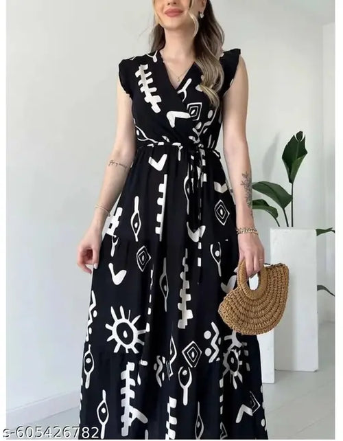 Abstract Print Tie-Waist Midi Dress